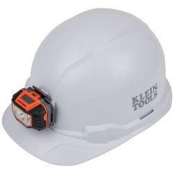 60107 Hard Hat, Non-Vented, Cap Style with Headlamp, White