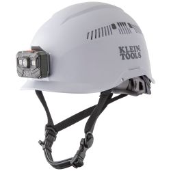 60150 Safety Helmet, Vented-Class C, with Rechargeable Headlamp, White