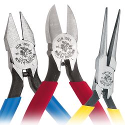 Electronics Pliers - Klein Tools’ Electronics Pliers are lightweight and feature a long, slim nose for delicate, precision assembly work. The pliers are smaller in size, meaning they are idea for work in confined areas. They are Made in the USA of forged steel for a long life and maximum durability.