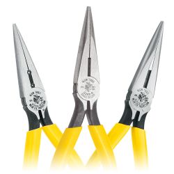 Standard Needle Nose Pliers - Klein Tools' Standard Needle Nose Pliers are designed for work in confined areas where other pliers might not be able to reach. They feature a slim head design, reduced handle wobble, plastic-dipped handles for all-day use and easy tool identification, and curved handles for greater tool control.