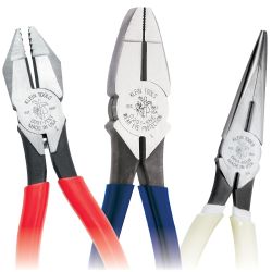 Standard Side Cutting Pliers - Klein Tools’ line of Standard Side Cutting Pliers are induction hardened and have hot-riveted joints for smooth and powerful action without handle wobble. Their cross hatched knurled jaws ensure a stronger grip, and the “handform” handles are tempered to help absorb the “snap” while cutting.