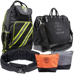 Tool Bags - Just as Klein offers a variety of tools, job-matched for every kind of work, Klein offers a variety of tool bags for every day carrying. These bags are manufactured with durable materials to withstand harsh jobsite conditions, just like the Klein hand tools you carry inside them. From small tool bags to large, and everything in between, Klein has designed a wide range bags in order to make carrying tools between jobsites as easy as possible.