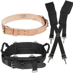 Tool Belts and Suspenders - Klein Tools Tool Belts and Suspenders were designed to work in conjunction to give you the ultimate level of support. Both suspenders and belts come in various materials to fit your jobsite needs. Belts are available in various sizes and both belts and suspenders are adjustable to ensure you have the perfect fit. Whether you're looking for comfort, durability, or carrying ability, Klein Tools has the combination of belt and suspender to make your job as easy as possible.